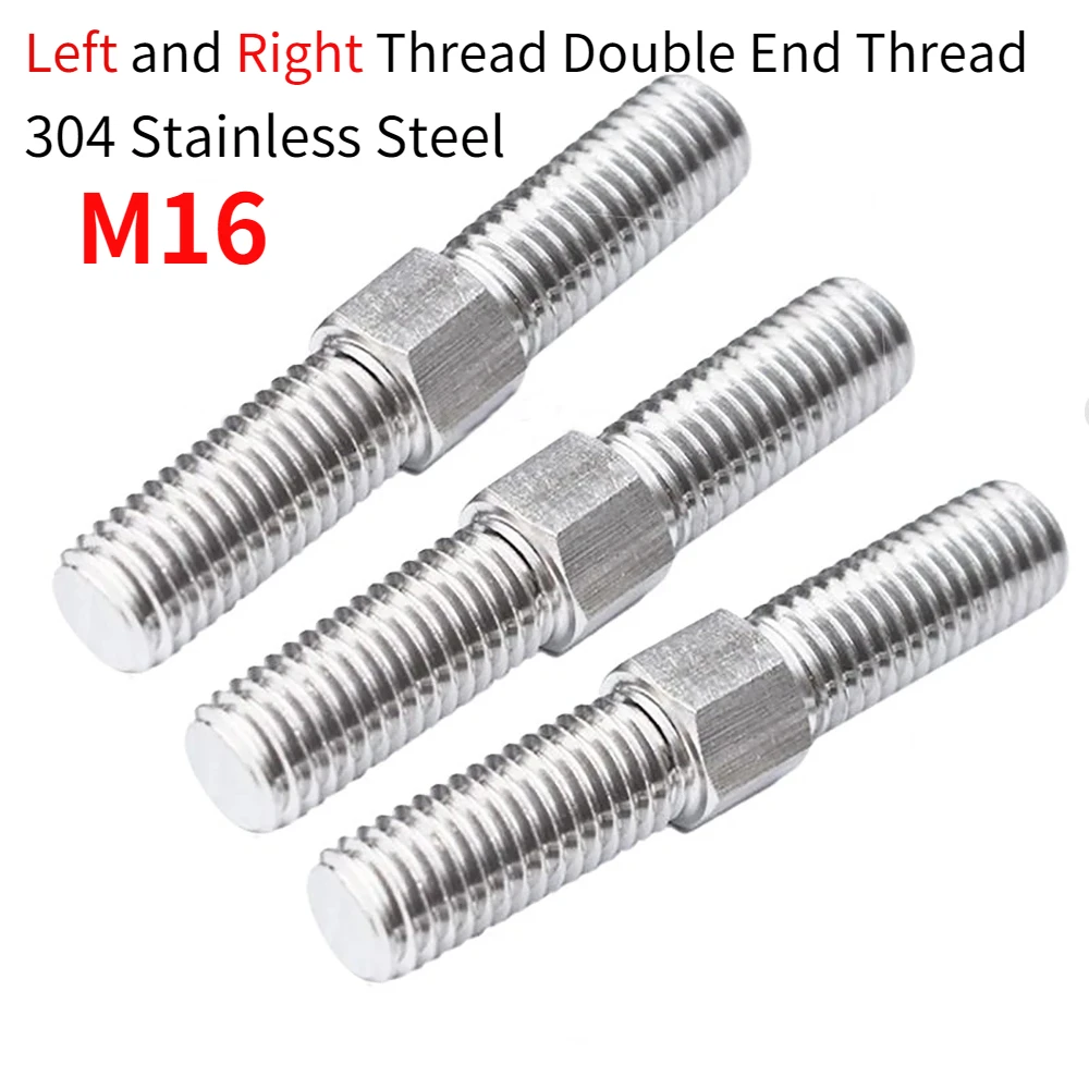 

1Pc 304 Stainless Steel Left and Right Thread Double End Thread Rod Stud Bolts Rod Tooth Stick Dual Head Threaded Bar M16
