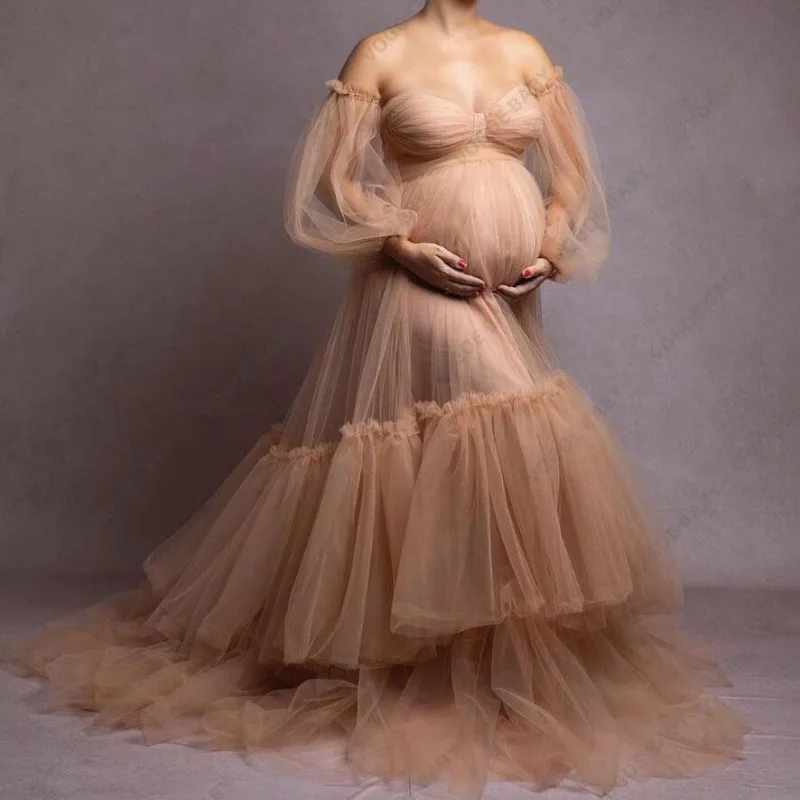 

Tulle Maternity Photography Dresses Off The Shoulder A Line Maternity Gown For Photoshoot Boudoir Lingerie Baby Shower Dress