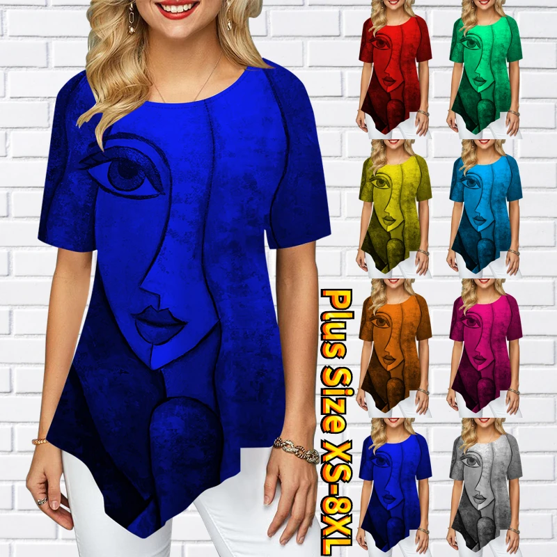 

Summer New Design Printed Short Sleeve Fashion Loose Tops Simple Style T-shirt Daily Street Comfortable Temperament Clothing