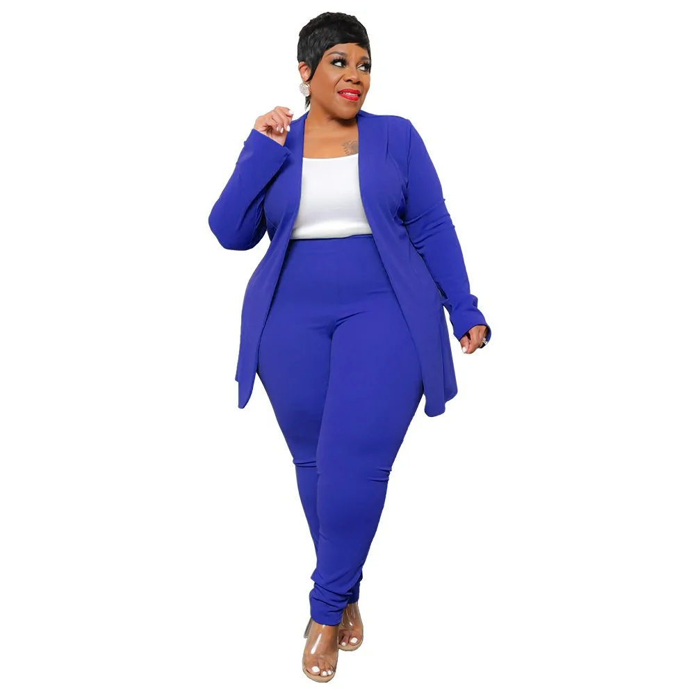 XL-5XL 2024 Winter Women Casual Suits Plus Size Two Piece Sets Solid Color Fashion Business Elegant Pant Suit Dropshipping