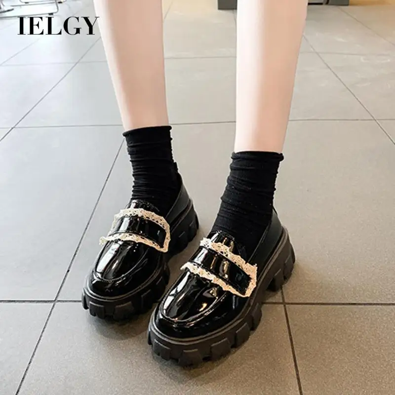 

IELGY small leather shoes women's British style daily thick-soled lace set feet