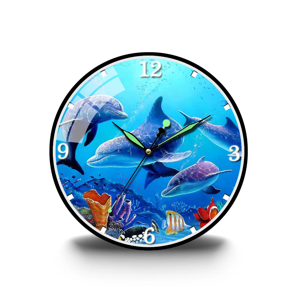 

Sea Life Dolphin Acrylic Wall Clock Bedroom Silent Wall Digital Clock Living Room Decor Wall Clock Modern Design
