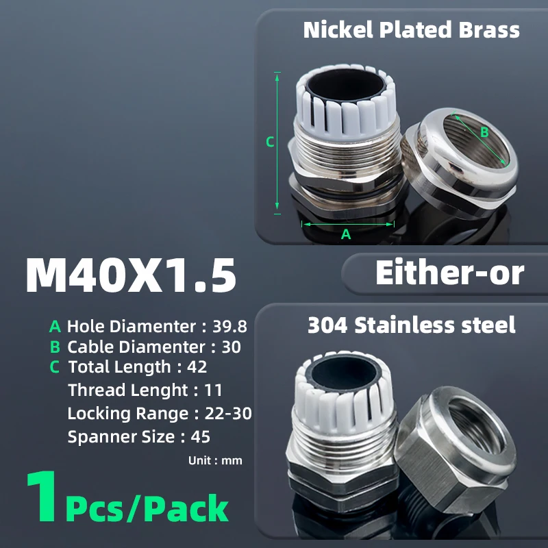 M40-100 PG36-PG63 Кабельный ввод из нержавеющей стали 304, никелированная латунь, фиксирующее уплотнение, метрическая резьба, разъем для набивки
