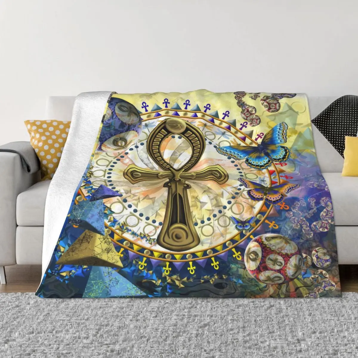 

Egypt Ankh Plaid Blanket Sofa Cover Flannel Printed Cartoon Multi-function Soft Throw Blankets for Sofa Outdoor Bedding Throws