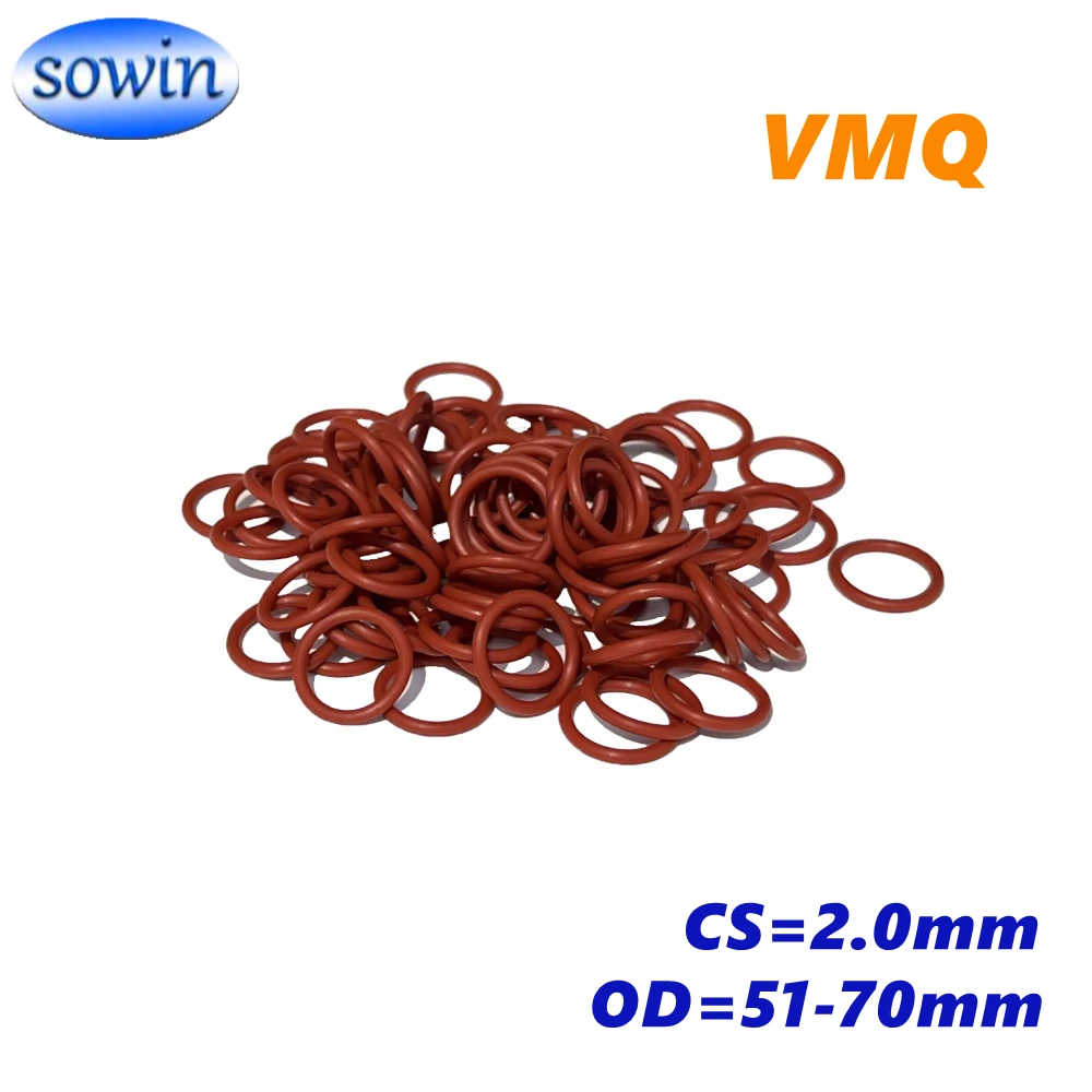 

SOWIN Red Silicone Rubber O RING VMQ Gasket Mold Seals ROHS O-Ring Thickness 2.0mm OD51 52-55 56-60 62-65 66 67 68 69 70mm