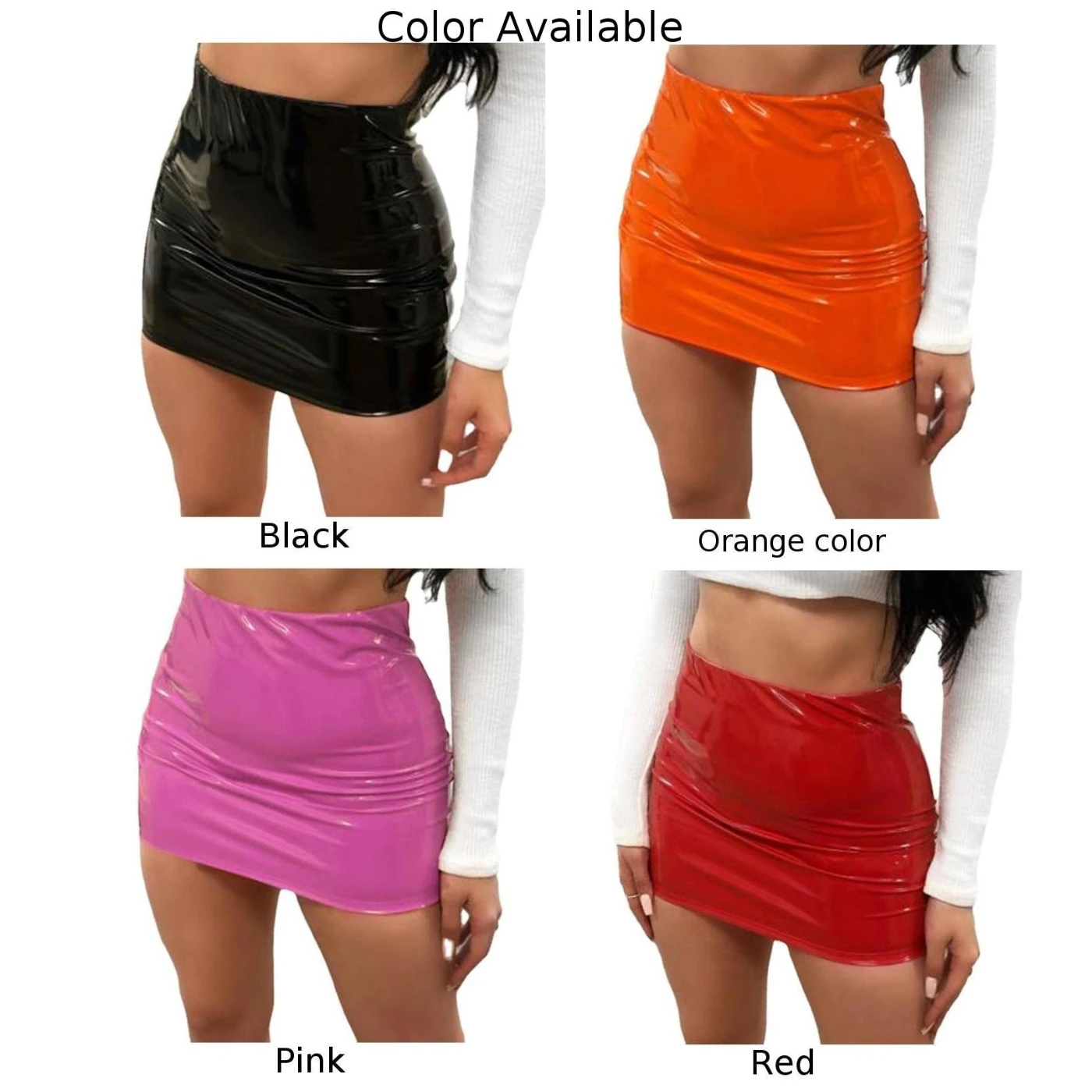 Женская короткая юбка-карандаш из ПВХ и кожи с высокой талией