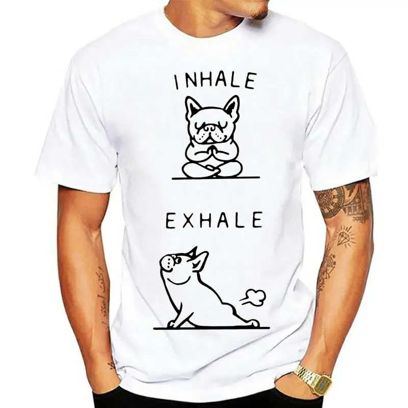 

one yona Men's Inhale Exhale Frenchie French Bulldog Dog T Shirt Cotton Tops Vintage Short Sleeve Tees Birthday Gift Plus Size