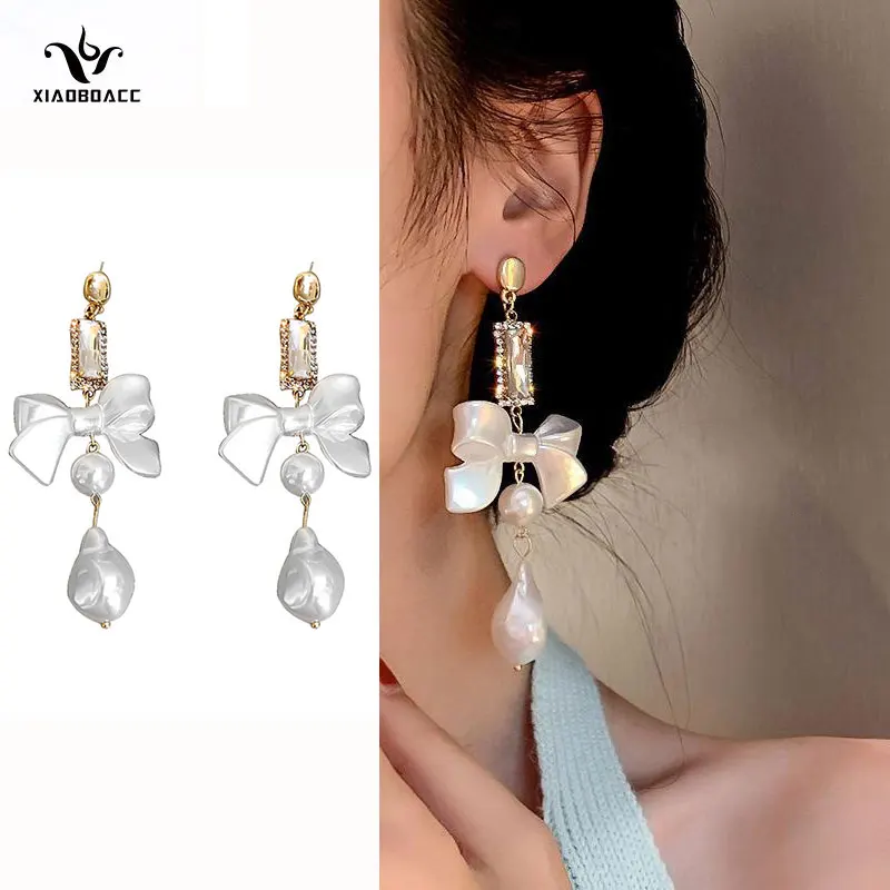 

XiaoboACC 925 Silver Needle Bow-knot Earrings for Women Fashion Solid Color Long Dangle Earrings Jewelry Wholesale