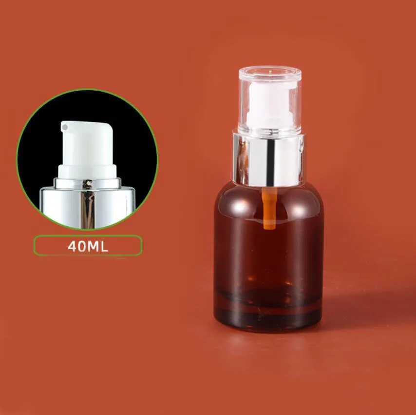 40ml brown glass bottle pump lid mist sprayer lotion/emulsion/serum/foundation/toner/water fine mist sprayer skin care packing