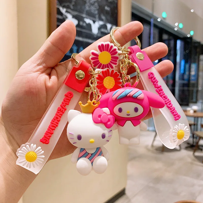 

Kawaii Cinnamoroll Kuromi Melody KT Littletwinstar with Crown PVC Keychain Pendant Bag Decorate Key Chain Girls Gift