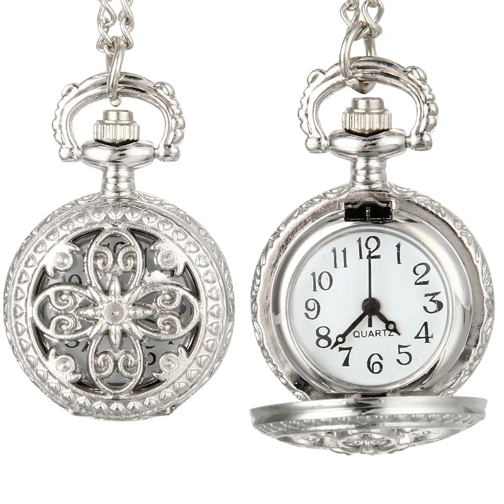 

Fashion Vintage Women Quartz Alloy Hollow Out Flowers Lady Girl Sweater Chain Necklace Pendant Clock Gifts