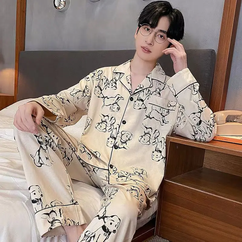 Autumn Spring Pajamas Set for Men Long Sleeved Homewear Japan Style Cartoon Pijama Fashion Cool Nightwear Sleepwear Party Cozy