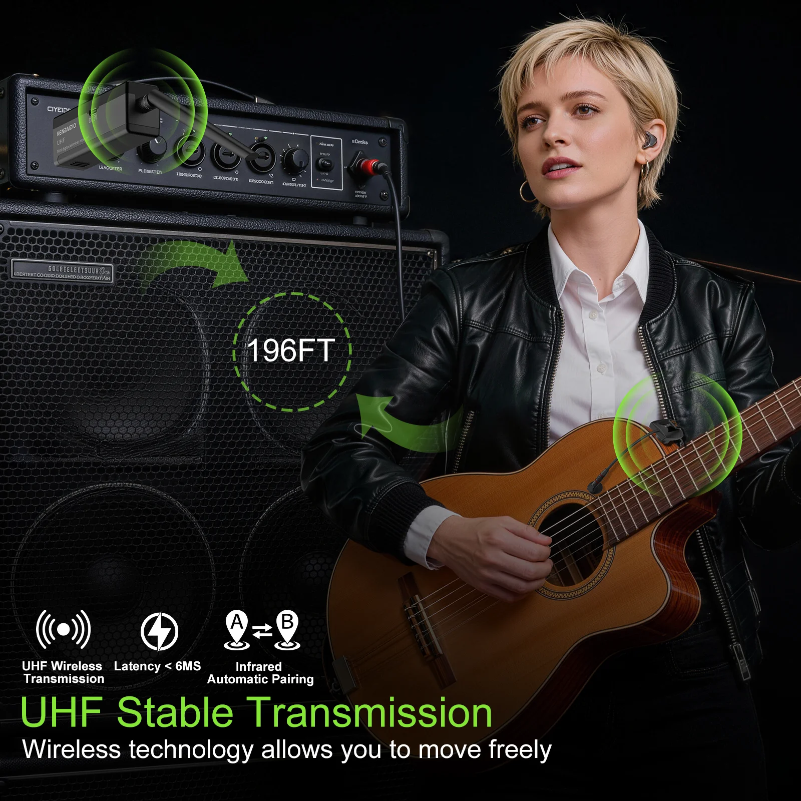 Фото Беспроводной инструментальный микрофон KENBAIDIO U-750 UHF для гитары, скрипки, виолончели с отсоединяемым магнитным креплением для выступлений №3