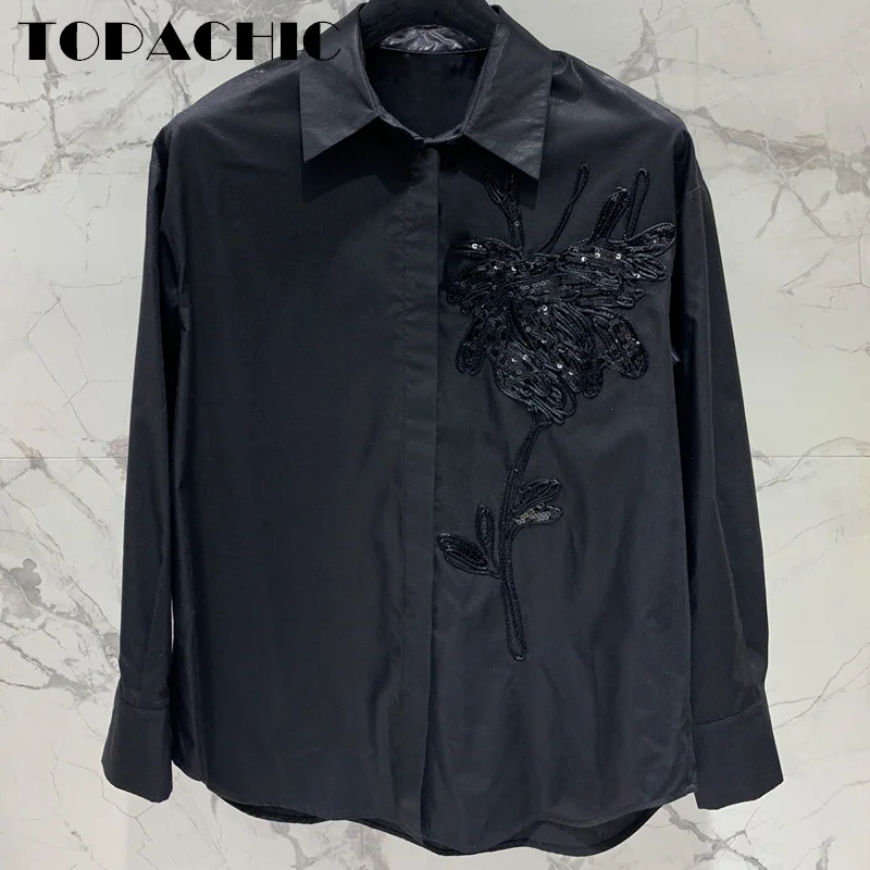 11 6 TOPACHIC-Женская одежда винтажная веревочная блузка с блестками и цветочной
