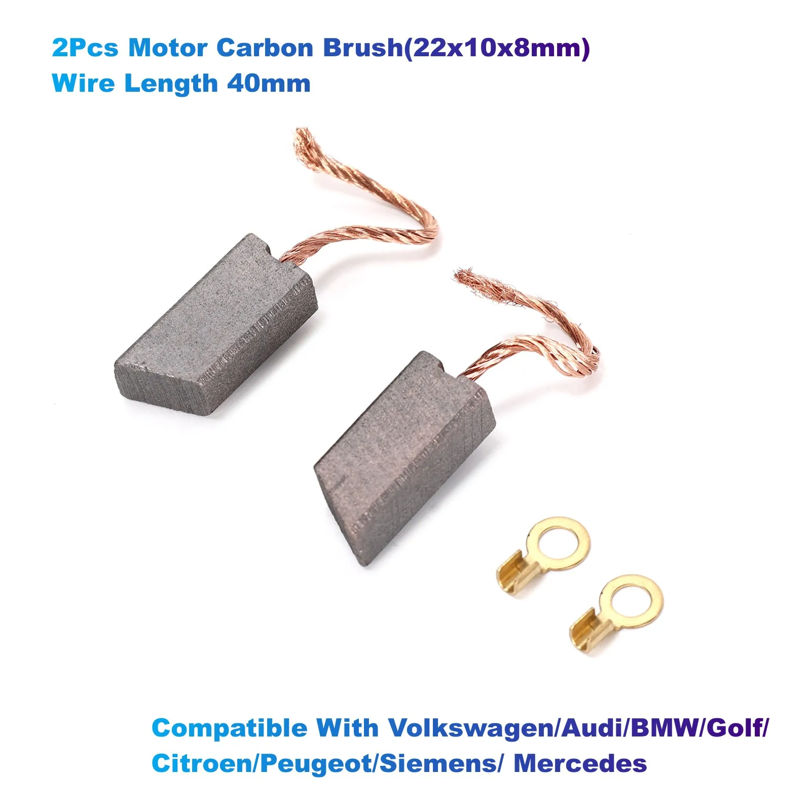 

2 шт. угольная щетка для двигателя (22x10x8 мм) длина провода 40 мм для двигателя вентилятора отопителя, совместимый с Volkswagen/Audi/BMW/Golf/Mercedes