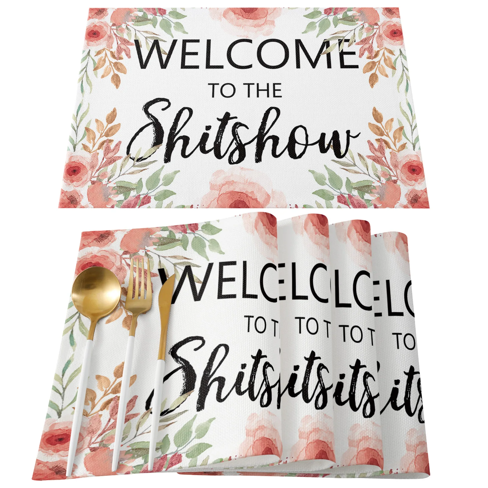 

Text Flower Pink Watercolor Table Mats for Dining Table Kitchen Decoration Accessories Coffee Table Decor Modern Placemat