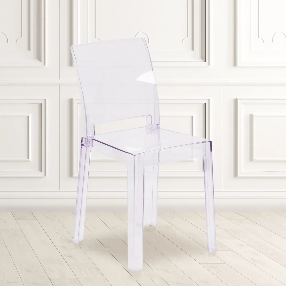 

Dining Chair with Square Back In Transparent Crystal，Polycarbonate, Plastic，Strong and Durable ，19.50 X 15.75 X 32.50 Inches