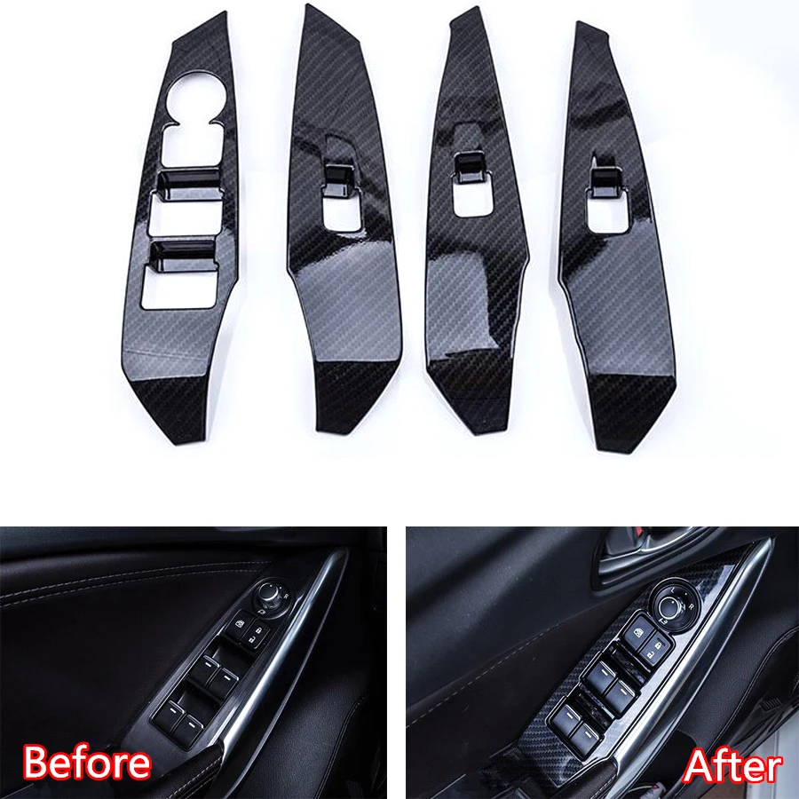 

YAQUICKA For Mazda 6 Atenza 2017 2018 Car Carbon Interior Door Armrest Window Lift Switch Cover Frame Trim Styling Stickers ABS
