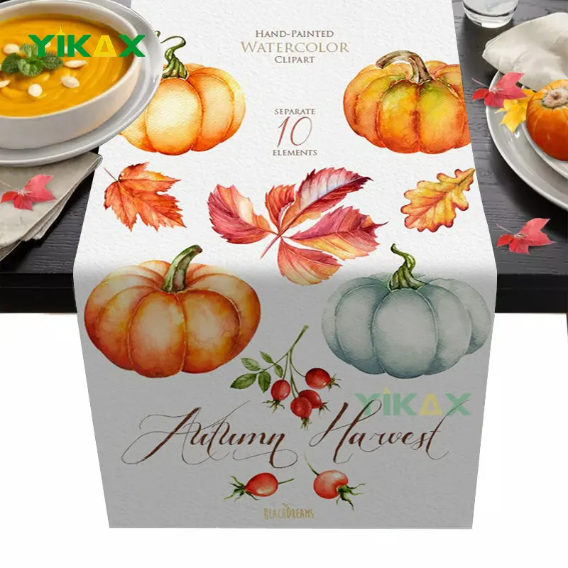 

Thanksgiving Pumpkin Table Runner Autumn Maple Leaves Wedding Country Decor Table Runner for Dining Table Christmas Decoration