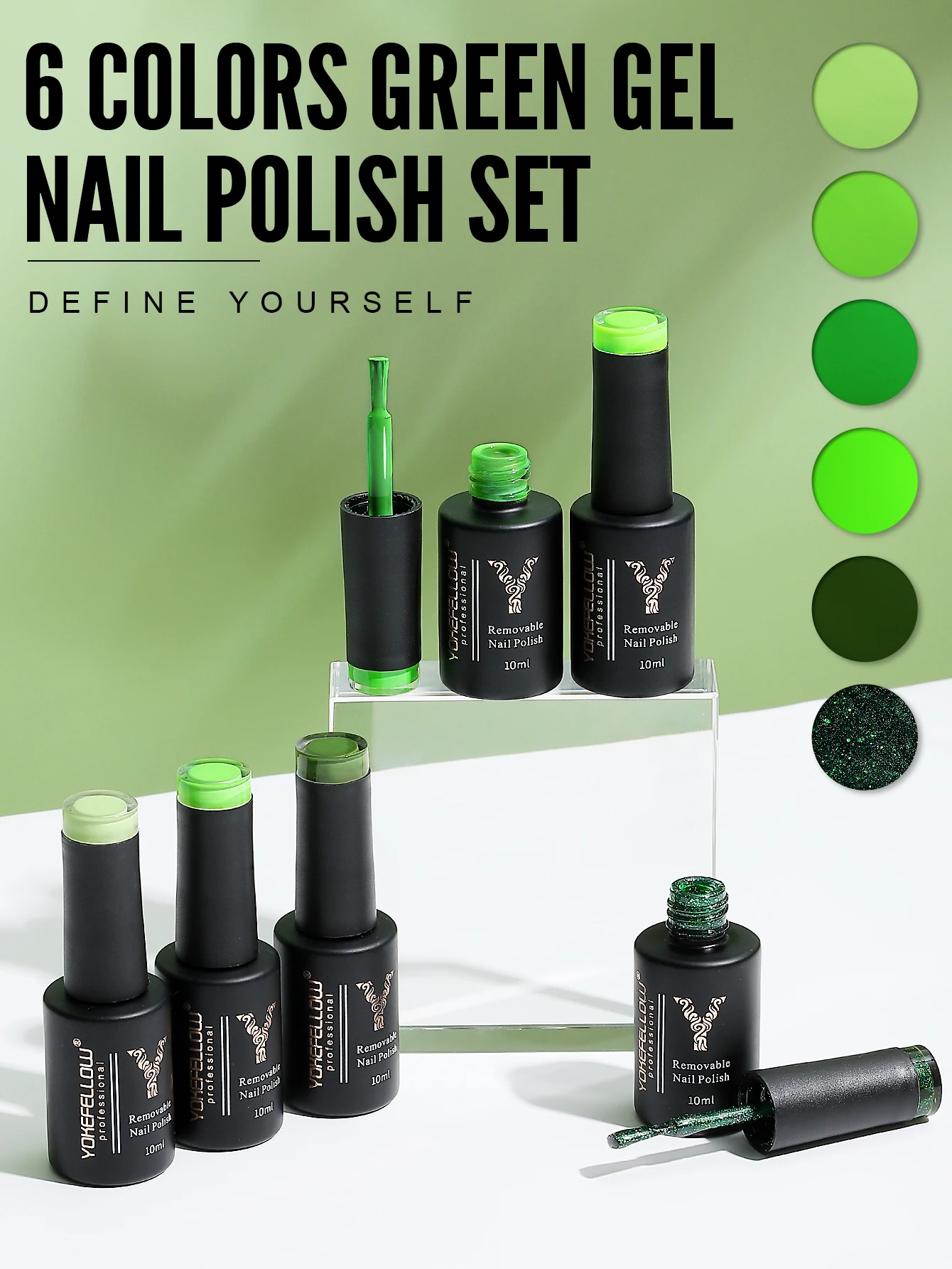 Yokemulti набор гель-лаков для ногтей 6 шт. 10 мл зеленый насыщенный пигмент удаляемый