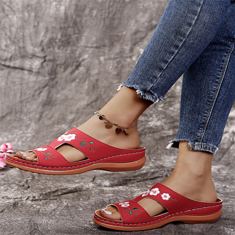 Summer Women Sandals Shoes Peep Toe Shoes Woman Floral Sandals Woman Comfortable Female Slippers Retro Sandals Zapatillas Mujer