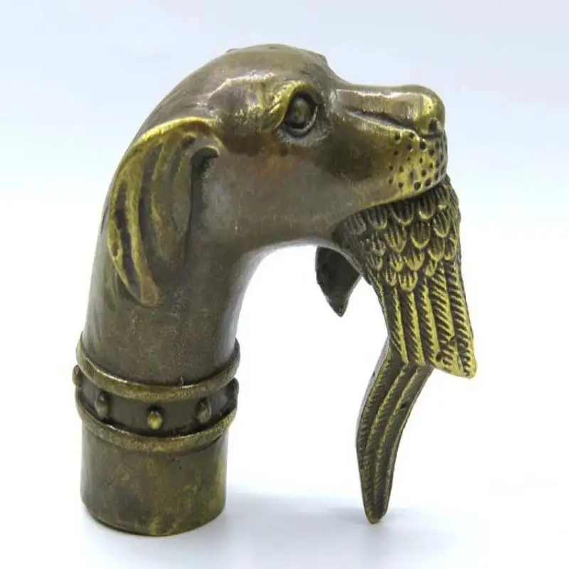 

Rare Victorian Old Bronze Hand Carved Dog Bite Bird Statue Walking Stick Head