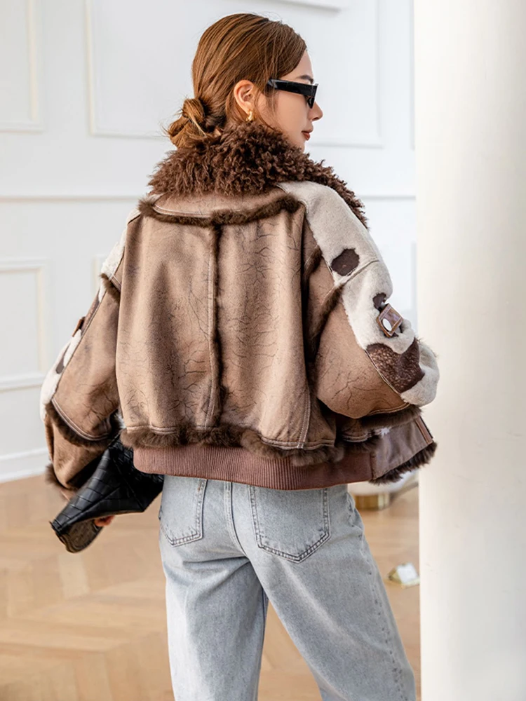 Hot Sale Winter Women Real Skin Rabbit Fur Inner Warm Short Fashion Jackets Real Lamb Fur Collar Ladies Outwear