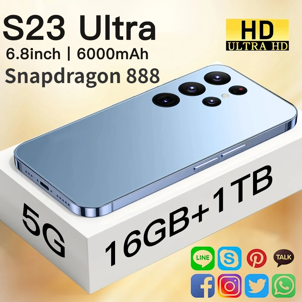 

Global Version 6.8Inch S23 Ultra 5G 4G Smart phone Unlocked Android13.0 Cellphones 6000mAh 16GB+1TB Mobile Phones+Free Gift