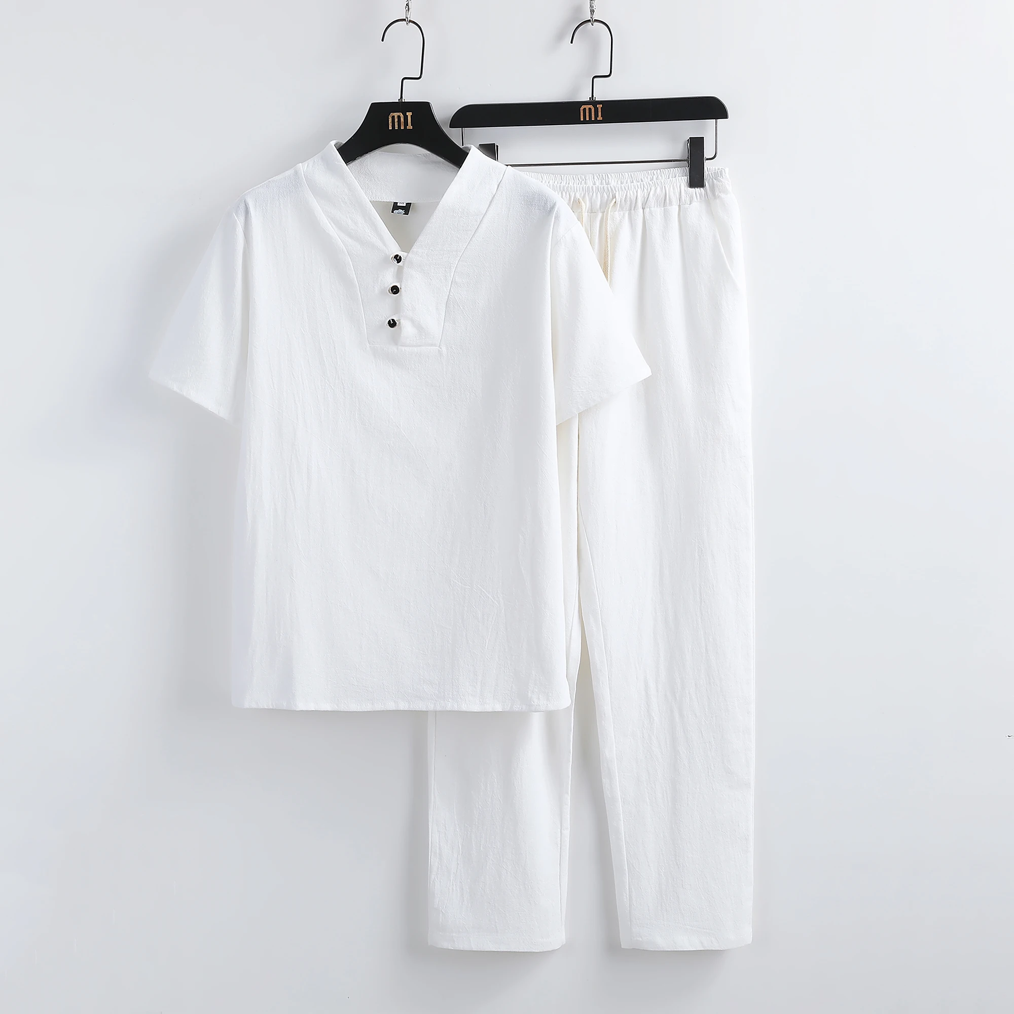 

Summer Youth Style Cotton and Linen T-shirt+Ankle Length Pant Men's Set Two Pieces Solid Men Suits Casual Men's Clothing