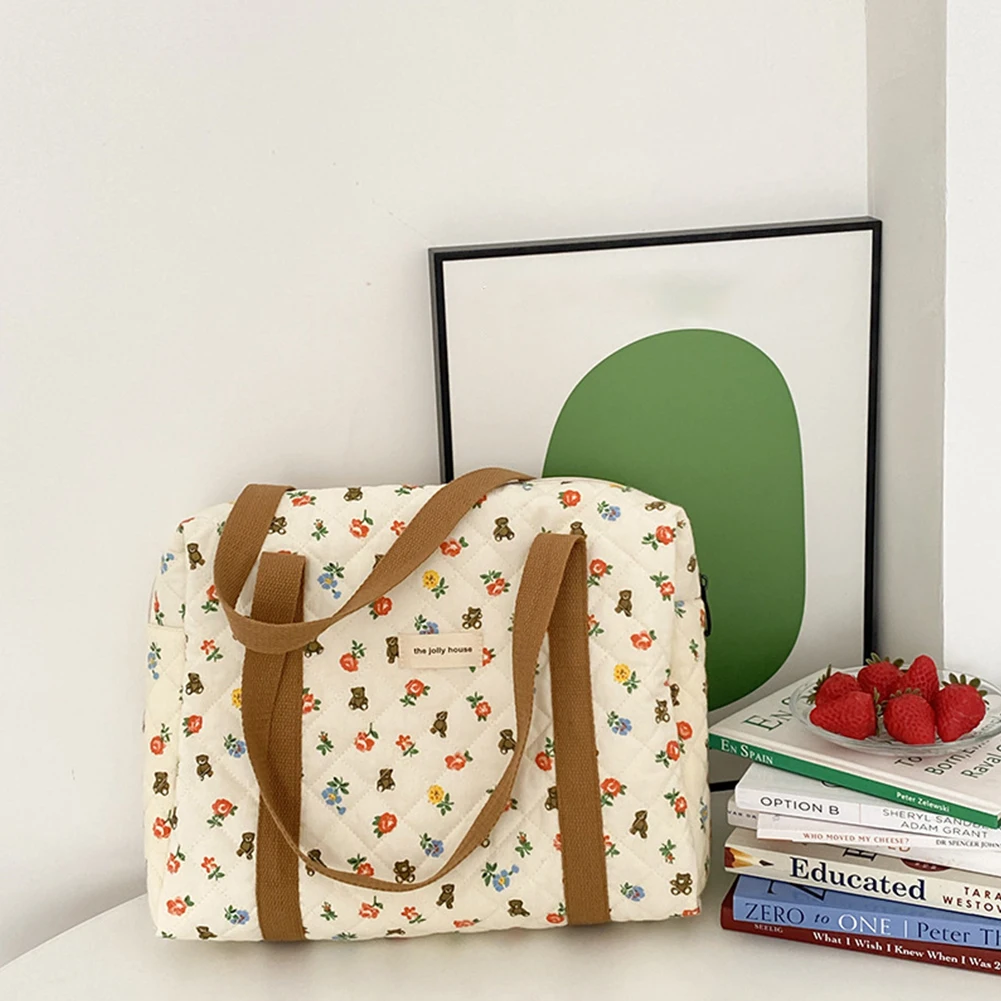 

Женская Стеганая сумка из мягкого хлопка, с рисунком медведя и цветка