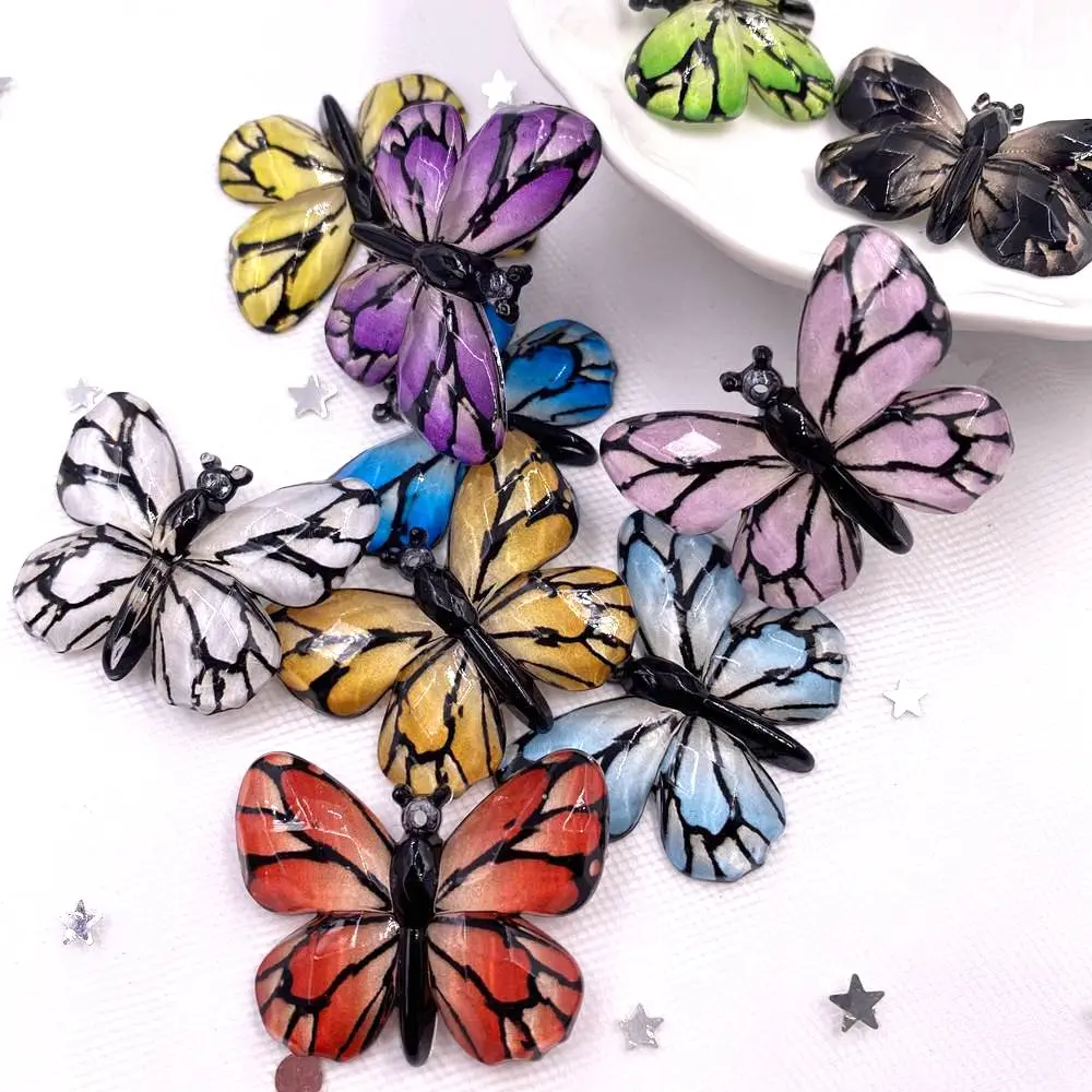 

30 шт. полимерные блестящие красочные хрустальные бабочки Стразы с плоской спинкой украшения с 1 отверстием DIY свадебное платье Аппликации д...