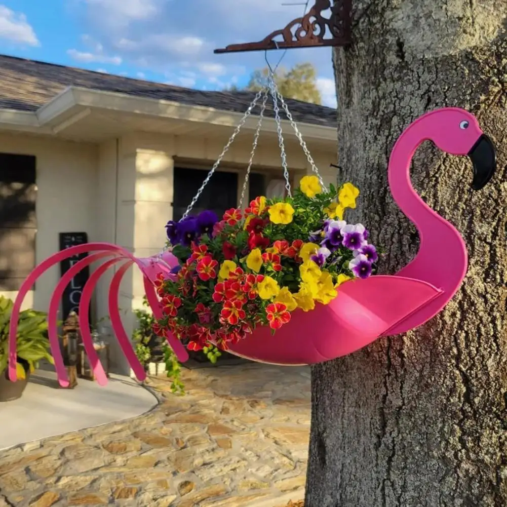 

Metal Flower Pot Exquisite Flying Bird Shape Rust-proof Colorful Parrot Flamingo Flower Pot Hanging Planter Birthday Gift