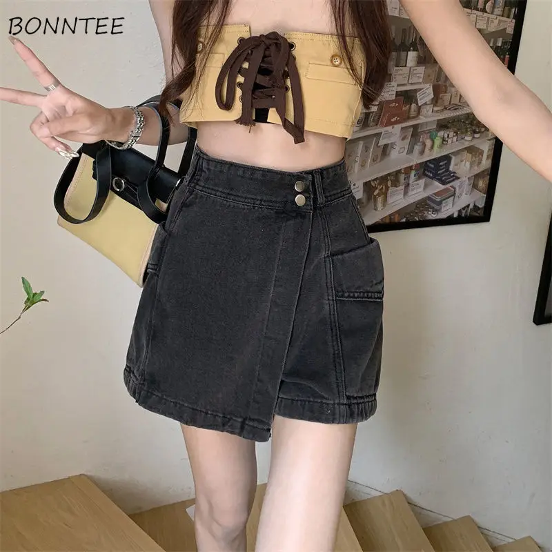 

Denim Shorts Design Irregular High Waist Cool Sweet Fashion Wide Leg Retro Girlish Streetwear Holiday College Young Mujer Casual