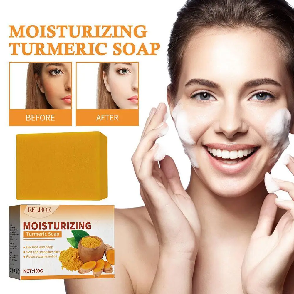 

Natural Handmade Soap Clean Cutin Turmeric Soap Oil Control Removal Acne Skin Care Soap Body Care 100g Whitening Soap