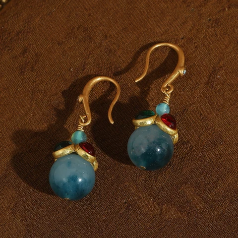 Сережки-капельки STALAIT синие медные