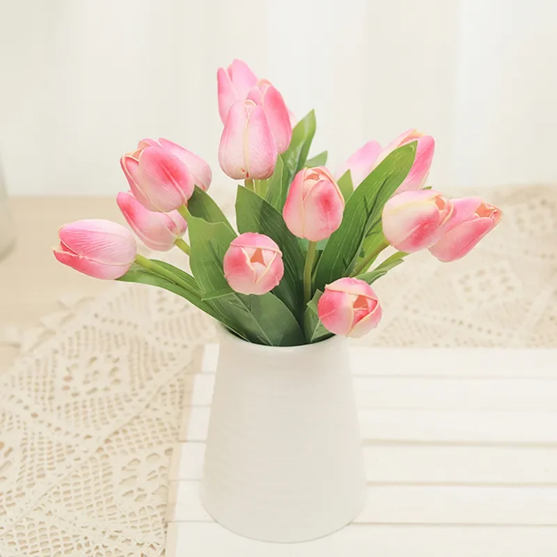 

10 Tulip Heads Artificial Flowers Bouquets Real Touch Wedding Home Party Decoration Supplies Fake Flower for Vases Arrangements