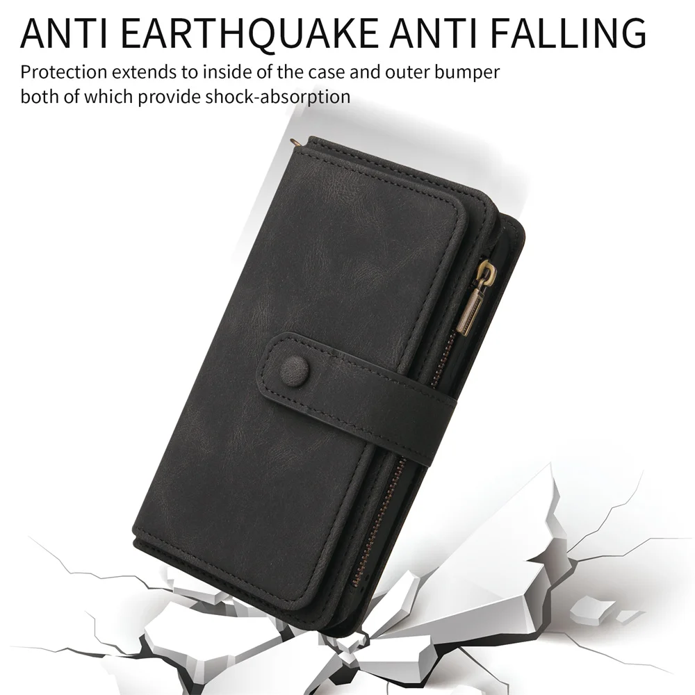 Кожаный чехол-бумажник для Xiaomi Poco F4 GT M4 M3 12 11 10T Lite Redmi A1 Note 10 9 Pro Max K40 на молнии