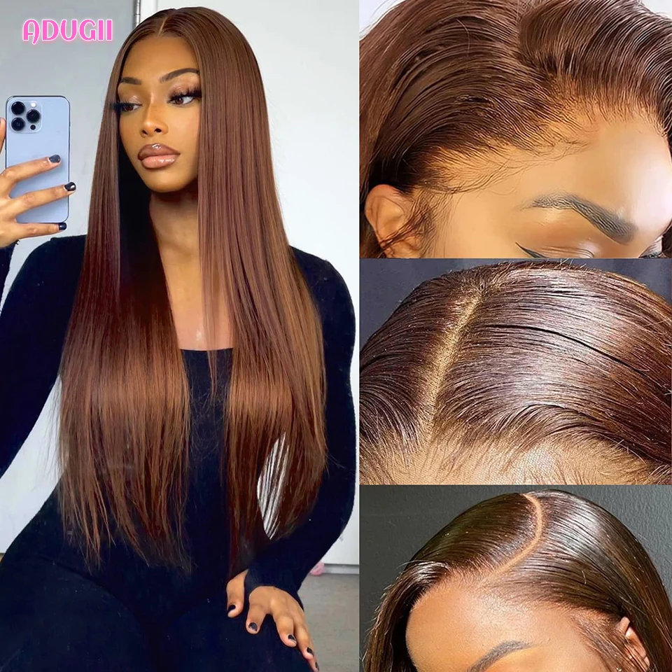 13x4 Straight Chocolate Brown Lace Front Human Hair Wigs For Women Human Hair Honey Brown 13x6 HD Transparent Lace Frontal Wigs