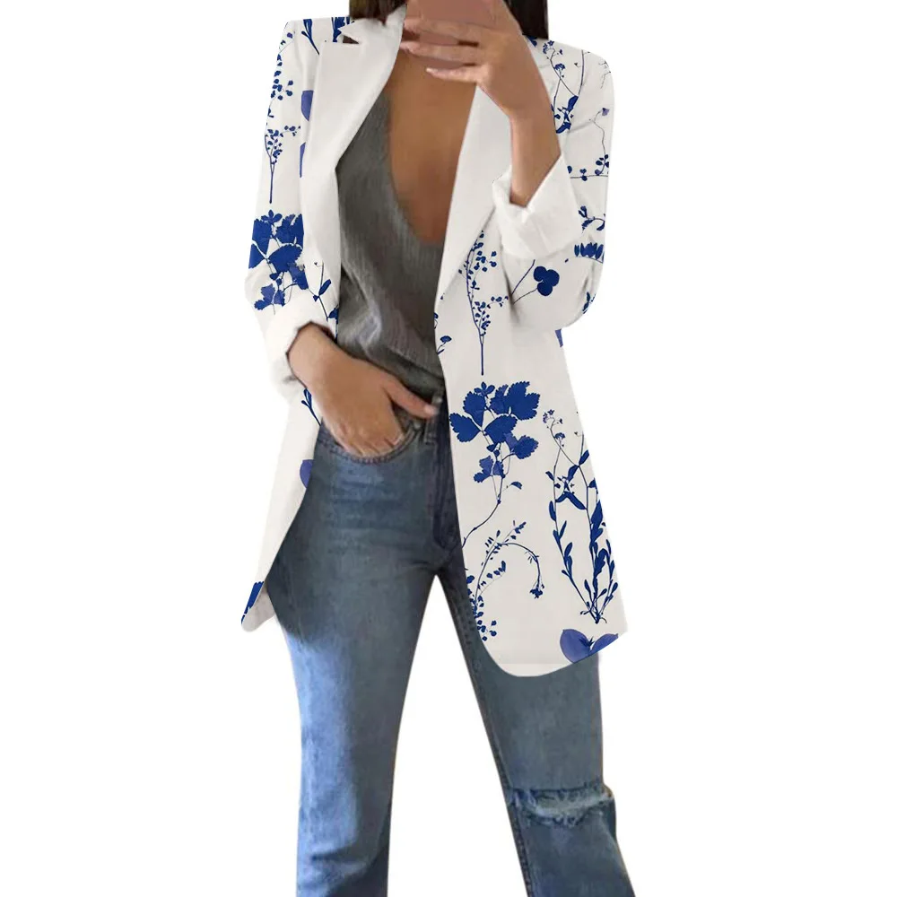Blazer for Women 2023 New Plant Print Temperament Leisure Cardigan Coat for Women Jacket Cropped Blazer