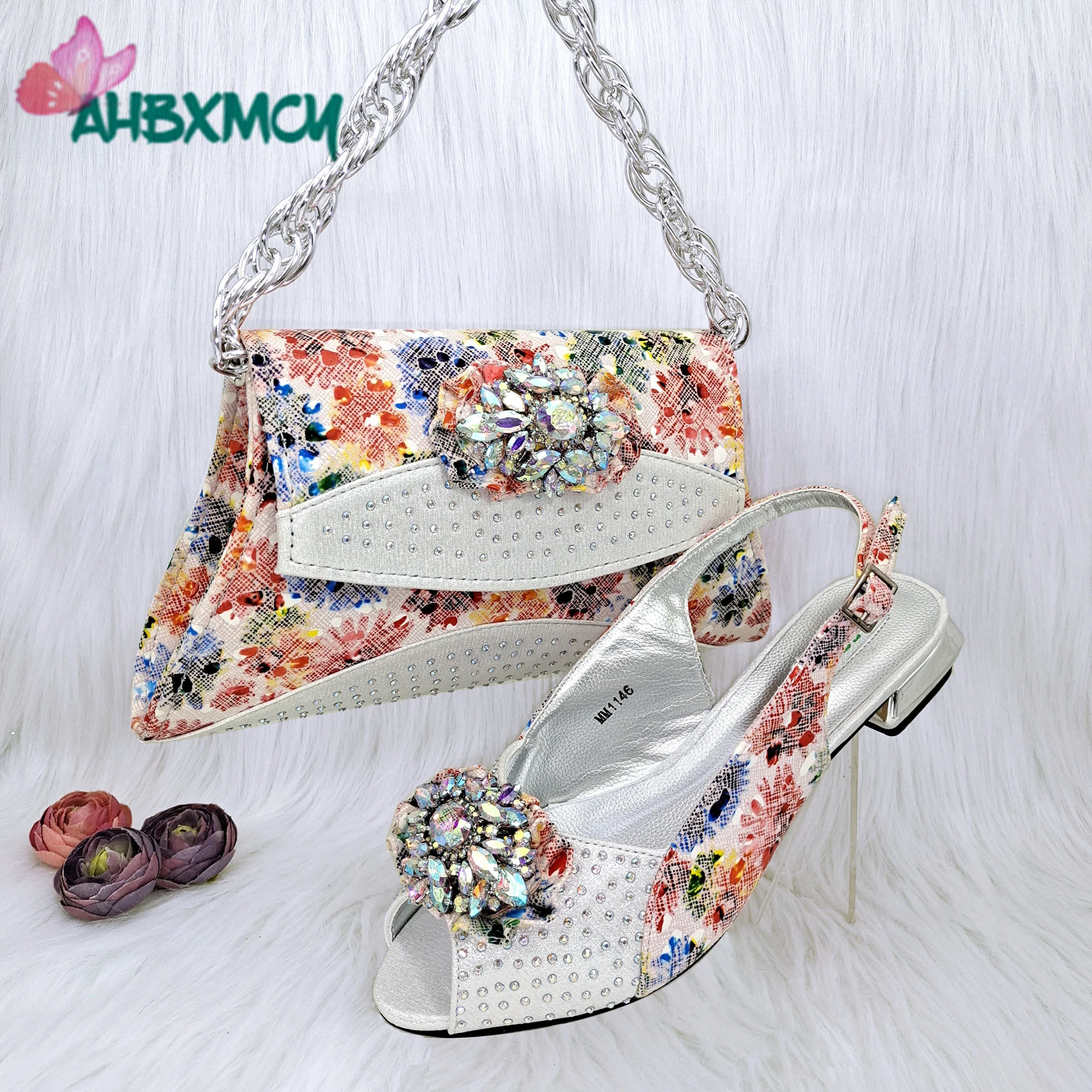 

Новинка лета 2024, дизайнерские туфли-лодочки, подходящие к ручной сумке серебристого цвета, удобные туфли на тонком каблуке, в африканском стиле высокого качества