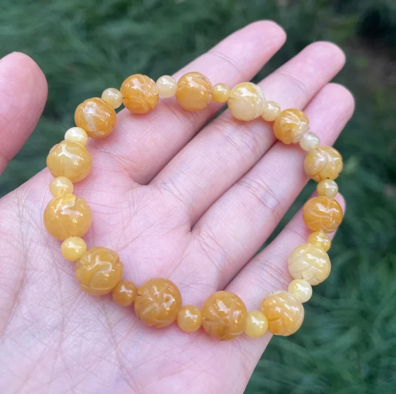 Желтый нефритовый Изумрудный бусины 10-14 мм Лотос браслет натуральный
