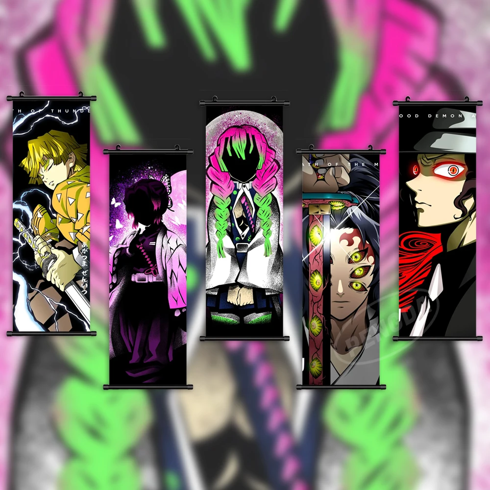

Home Decor Prints Demon Slayer Wall Art Agatsuma Zenitsu Poster Canvas Anime Pictures Scroll Kokushibou Hanging Painting Bedroom