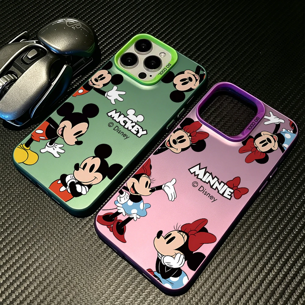 Фото Чехол для телефона Disney с Микки и Минни для iPhone 17 Air, 16, 16e, 15, 14 Plus, 13, 12, 11 Pro Max, X, Xs, XR, 8 – Цветной, серебристый, жесткий чехол №2