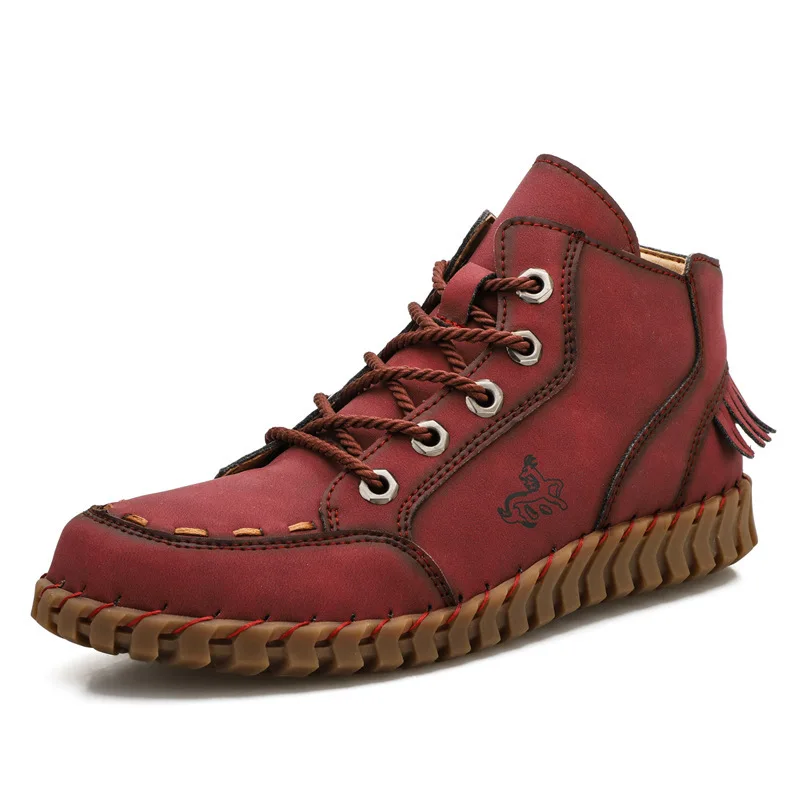 Ladies Casual Shoes Women Flat  Round Shape Genuine Leather Lace Solid Color Waterproof and Non Slip