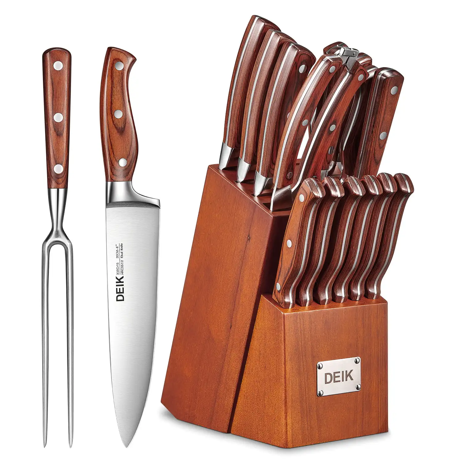 Knife Sets for Kitchen with block,  Knife Set 16 Pcs with Boning Knife and Carving Fork, Knife Block Set with German Stainless S