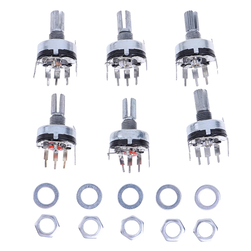 

5Pcs RV17 With Switch Potentiometer Handle Length 15mm 5Pin B1K 2K 5K 10K 20 50K