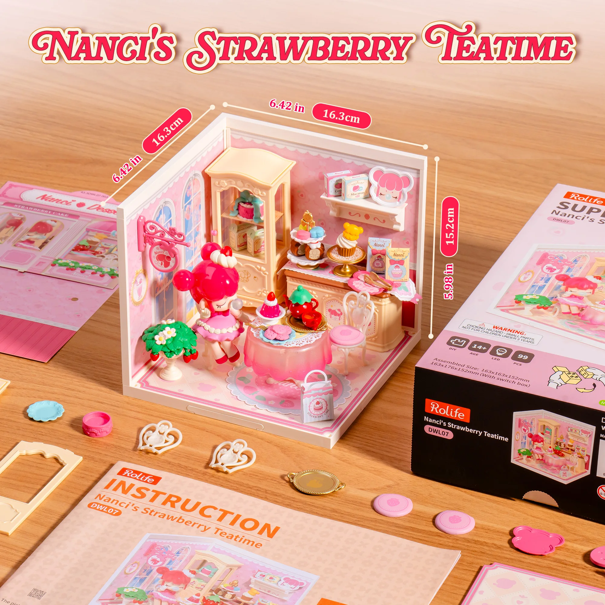 Фото ROBOTIME Rolife Nanci Strawberry Teatime Super Creator Kit с фигуркой, расширяемый набор, идеальный подарок на день рождения для подростков от 14 лет и старше. №3
