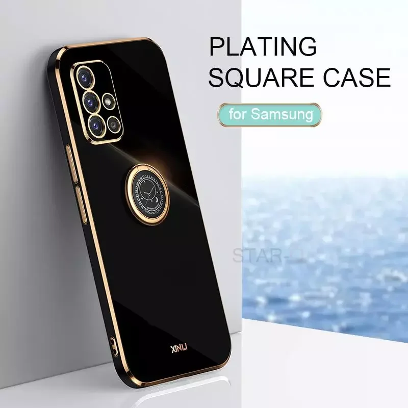 

Square Ring Holder Phone On for samsung Galaxy A51 A71 4g A31 A21S A 51 71 31 21S 2020 Luxury Silicone Stand Cover