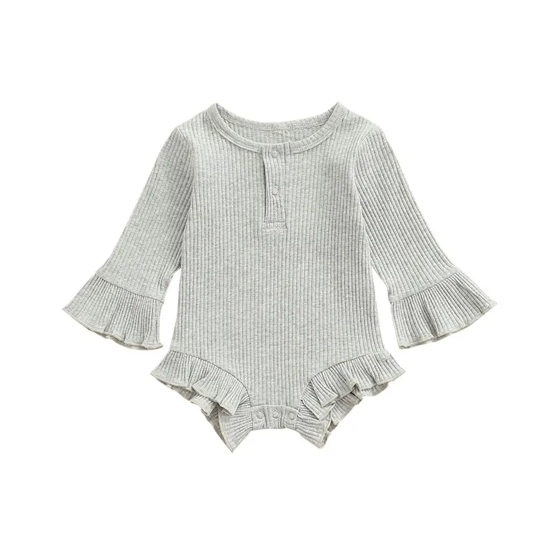 

Комбинезон Pudcoco для маленьких девочек 0-18 месяцев, Осенний однотонный расклешенный комбинезон с длинными рукавами и защелками для малышей