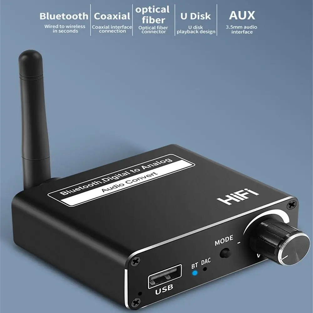 

Support USB Headphone 192kHz Optical Coaxial Amp DAC Converter Bluetooth 5.0 Digital To Analog Audio Adapter